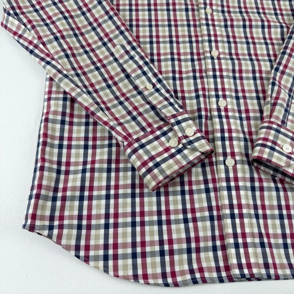 Banana Republic Untucked Fit Non-Iron, Slim Fit M Red/White/Blue Button-up Shirt